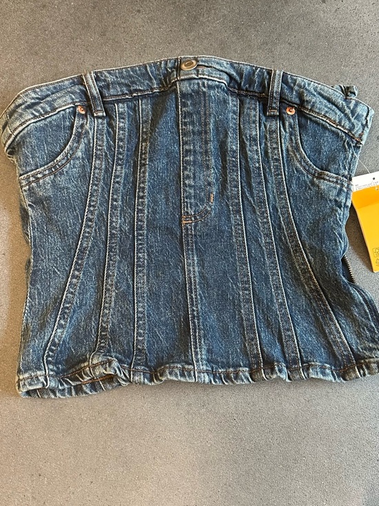 H&M Tops - H&M Dark Blue Denim Strapless Corset Top